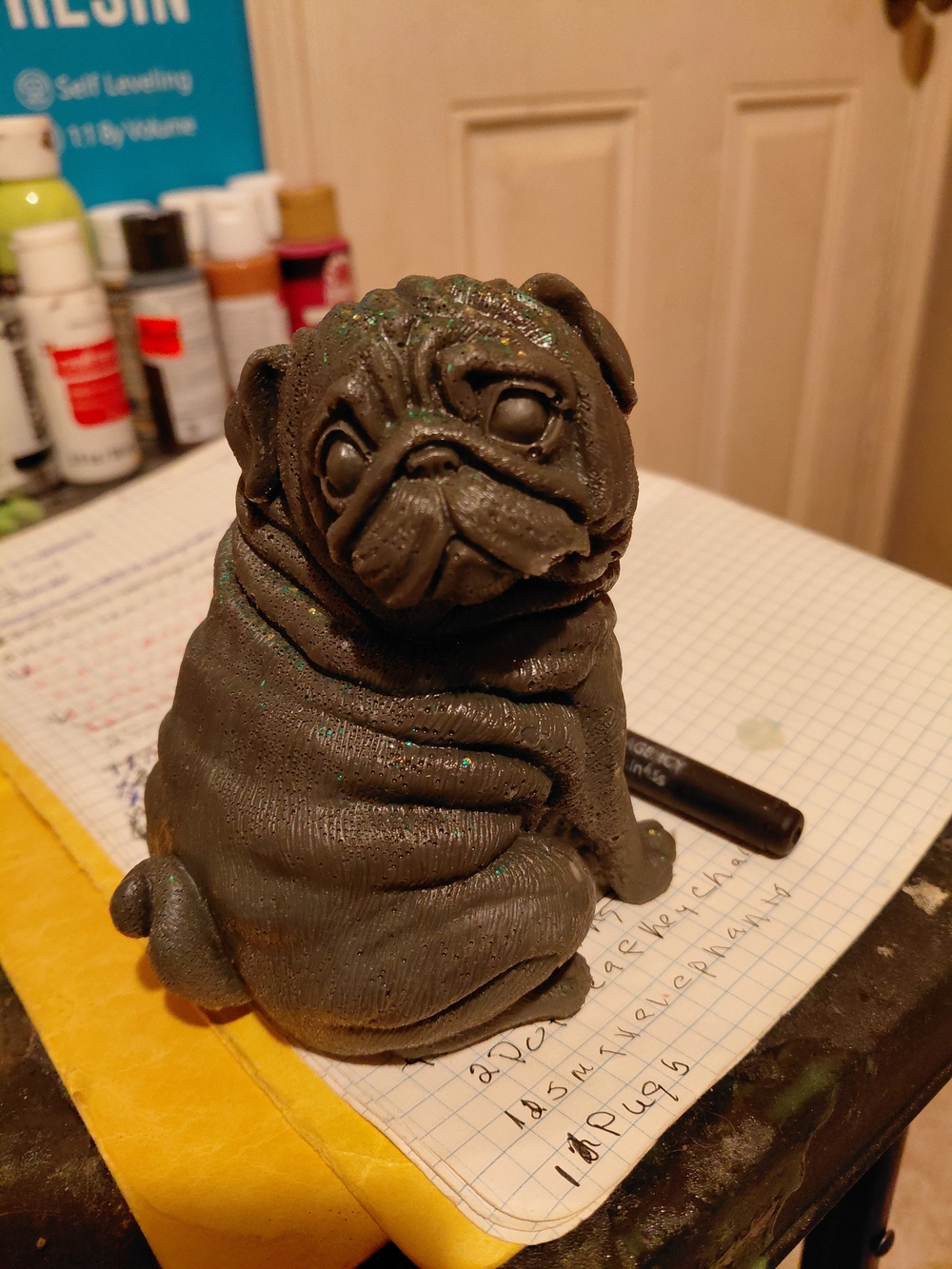 Handcrafted Gray Pug Figurine Decorative Accent